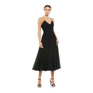 Mac Duggal Faux Wrap Midi Cocktail Dress in Black NWT